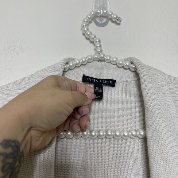 Eileen Fisher Vest Small Knit Open Front  Silk Cotton Oatmeal Beige Sleeveless - Picture 4 of 14